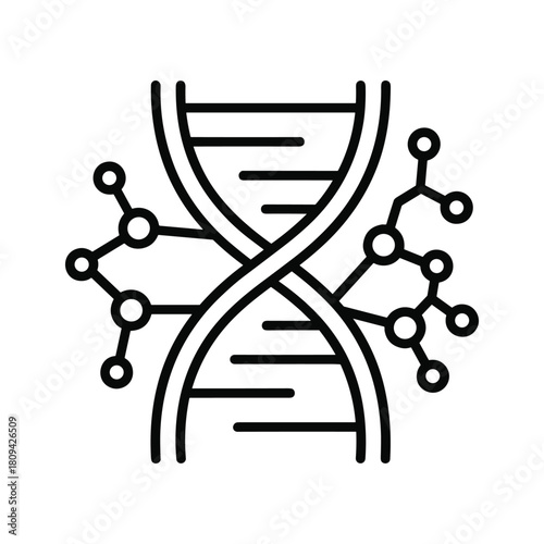 Simple line art illustration of a dna molecule, isolated on, in a minimalist style