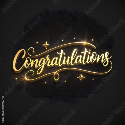 Elegant golden congratulations lettering with stars, perfect for greeting cards, banners, and celebrating achievements with style and a touch of luxury
