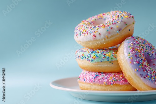 Wallpaper Mural Stack of colorful frosted donuts on a plate Torontodigital.ca