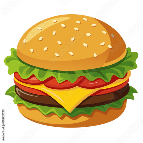 A freshly prepared cheeseburger with crisp lettuce, melted cheese, and a golden toasted bun, photographed on a clean white background with soft natural lighting.