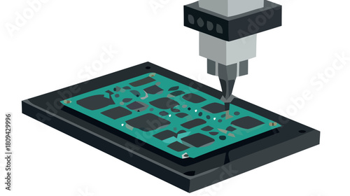 Automated robotic arm placing electronic components onto a circuit board