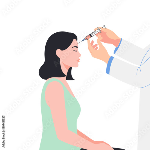 Woman receiving botox injection by a doctor in a clinical setting  