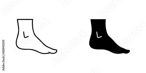 Ankle icon isolated on, foot anatomy in black and white, body part and healthcare