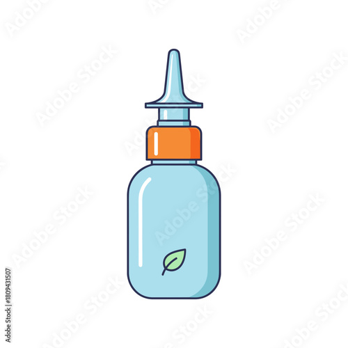 Nasal irrigation bottle in blue color with orange cap and leaf symbol  