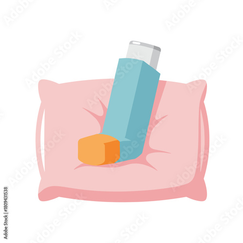 Inhaler resting on pink pillow representing concept of medicine  