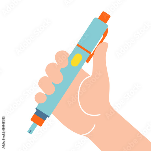 Hand holding insulin pen in a medical context  