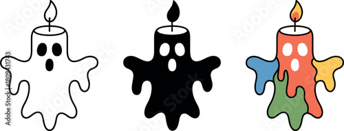 Cute Halloween Ghost Candles Illustration Set in Various Styles for Festive Decorations