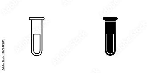 Illustration of a test tube with liquid isolated on, in black and white versions