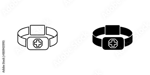 Illustration of a medical alert bracelet isolated on, in black and white versions