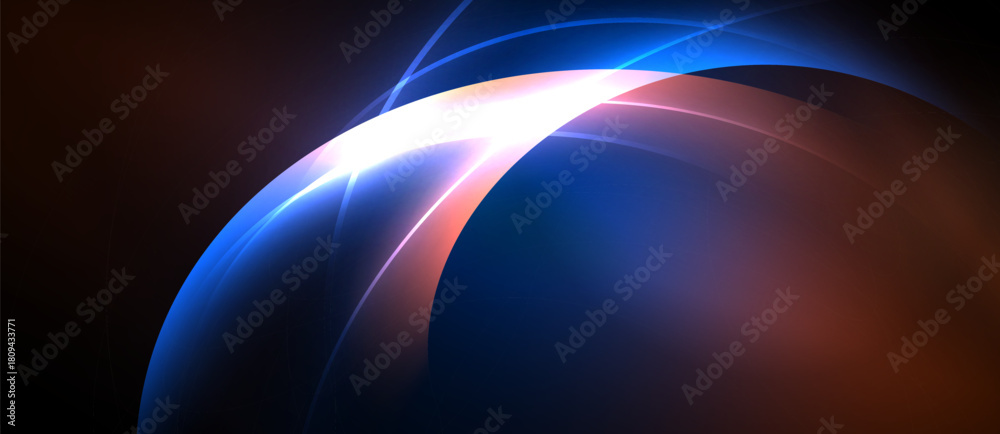 Fototapeta premium Abstract design features curved lines, vibrant blues, reds, white light. Dramatic contrast creates modern visual impact.