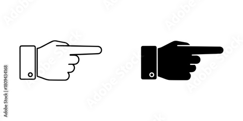 Illustration of a hand pointing to the right in black and white isolated on