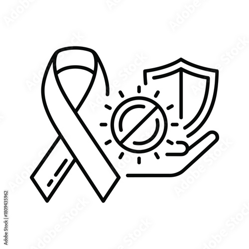 Melanoma awareness ribbon and sun protection icon isolated on skin cancer prevention concept