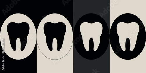 Abstract dental art with contrasting black and white teeth silhouettes
