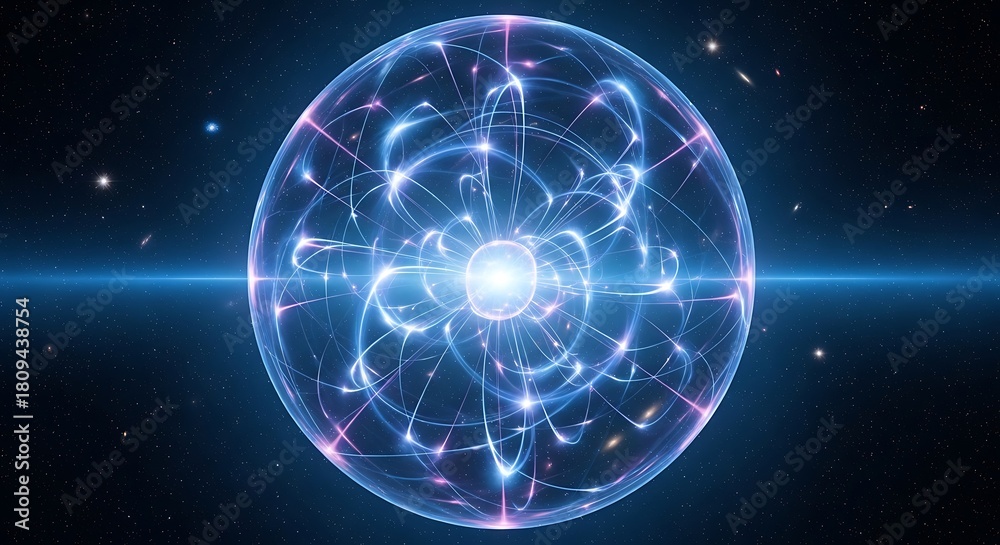 Obraz premium Abstract Blue Energy Sphere with Glowing Lines and Particles.