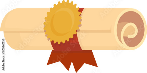 Flat Vector Graduation Icon Set Featuring Diplomas, Certificates, Scrolls, and Mortarboard Caps with Red Ribbons and Gold Seals