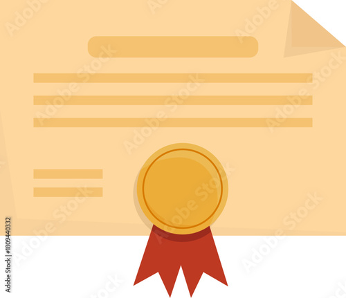 Flat Vector Graduation Icon Set Featuring Diplomas, Certificates, Scrolls, and Mortarboard Caps with Red Ribbons and Gold Seals