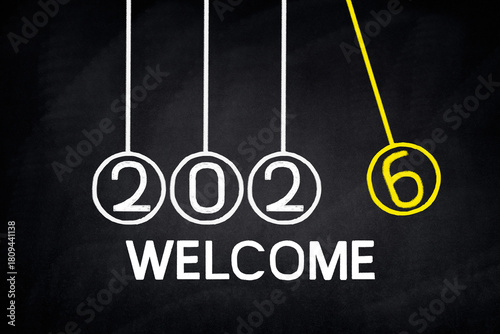 Handwriting 2026 on blackboard, countdown to 2026