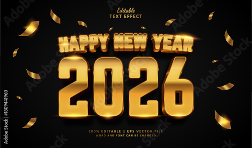 2026 Happy New Year Editable Text Effect Style 3d Bold Luxury Gold