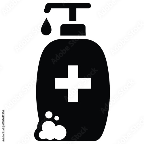Hand sanitizer bottle with plus sign