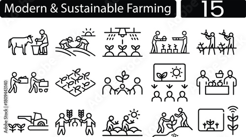 Modern sustainable farming icons representing technology agriculture and innovation
