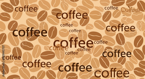 Vector illustration of a vintage coffee word cloud with espresso and cappuccino icons on a brown chalkboard background for cafe menu design