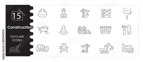 Construction Icon Set,Engineering, Architecture Building Tools Outline Pack, Builder Industry Vector Collection,Equipment Symbols, Engineering Line Icons , Editable Stroke