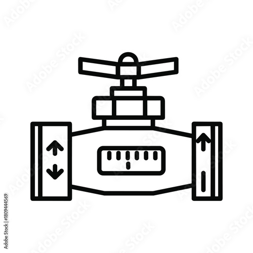 Water meter or valve icon with flow indicators and measurement display
