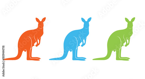 Three colorful kangaroo silhouettes stand in a row showcasing vibrant hues