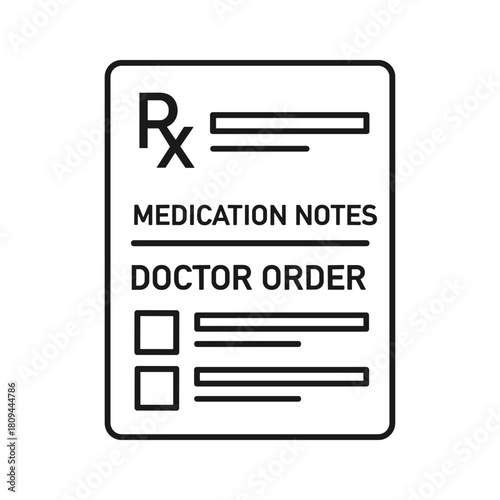 Medication notes icon isolated on doctor order and prescription form medical document