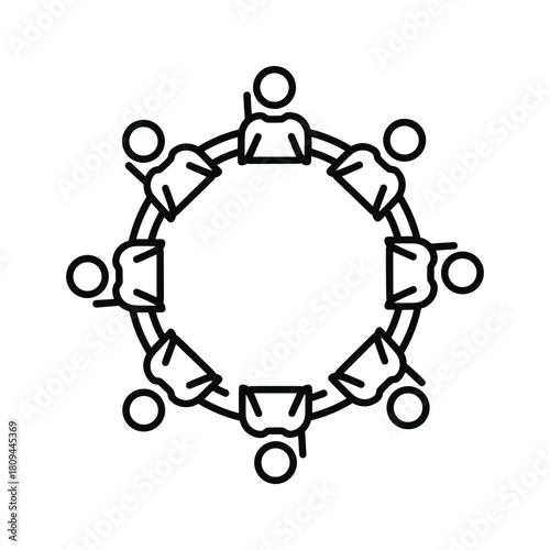 People sitting around a table in a circle isolated on