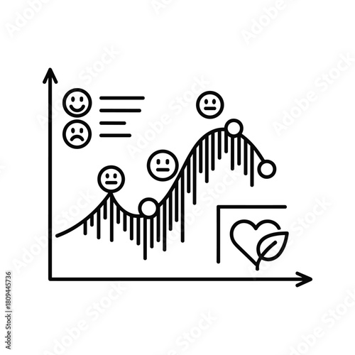 Line graph showing emotional journey with ups and downs isolated on