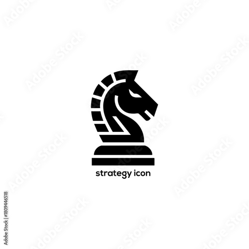 Chess Knight Strategy Icon, Minimal Black Horse Piece Silhouette Vector for Business Planning, Tactics, Leadership and Creative Decision Making