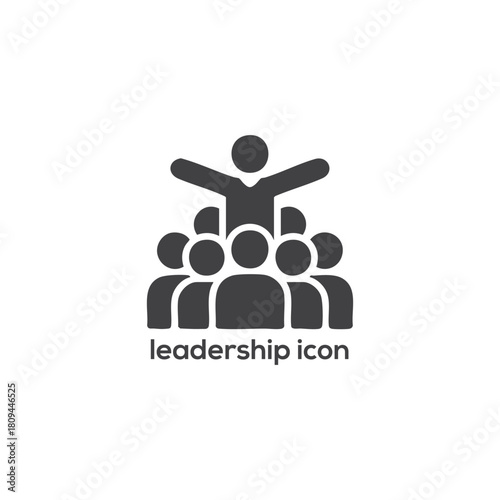 Leadership Icon with Leader Standing Above Group, Minimal Team Management Symbol for Business, Guidance, Motivation and Corporate Direction Concept