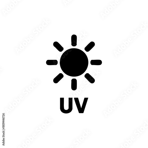 Minimal UV Sun Icon, Ultraviolet Radiation Symbol for Sunscreen Labels, Weather Apps, Skincare Warnings, Solar Energy Safety Design Projects