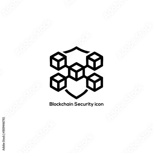 Minimal Blockchain Security Icon with Shield and Cubes, Crypto Network Protection Symbol for Cybersecurity, Fintech Apps, Web Design Projects