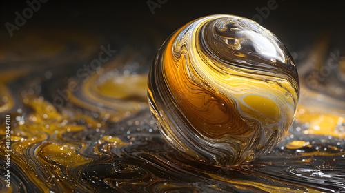 Golden Fluid Sphere Twisting in Space with Soft Ripples