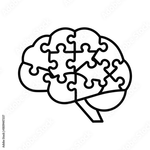 An illustration of a brain with puzzle pieces isolated on, representing problem solving