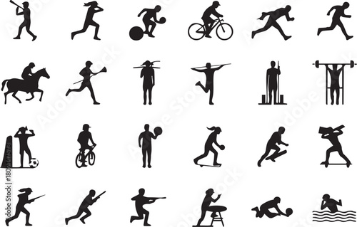 Diverse sports and activities silhouettes showcasing athleticism and recreation