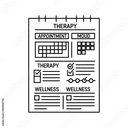 Outline of a therapy appointment calendar, representing mental health isolated on