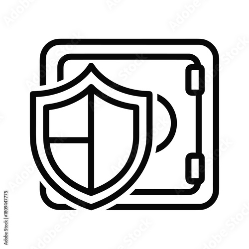 Shield in front of a safe, representing security, protection, and financial safety isolated on