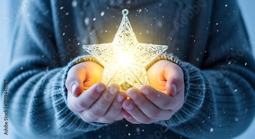 Wallpaper Mural A childs dream holding a glowing star in hands, symbolizing hope, wonder, and the magic of christmas in a winter wonderland setting Torontodigital.ca