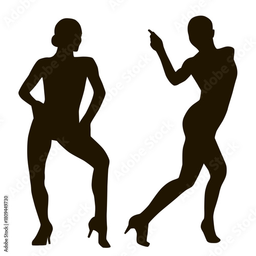 Vector silhouettes of woman dancing sport dance. 