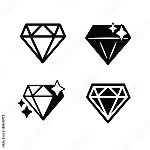 Diamond vector icon. Royal diamond silhouette set icons set. Collection jewellery elements template. 