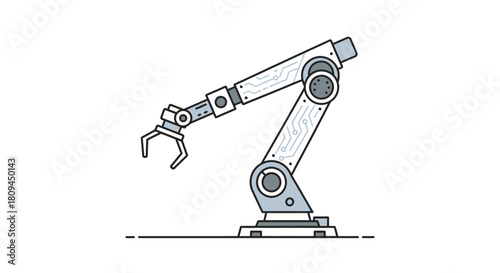 A detailed illustration of a robotic arm with a gripper, showcasing its articulated joints and mechanical design against a plain background.