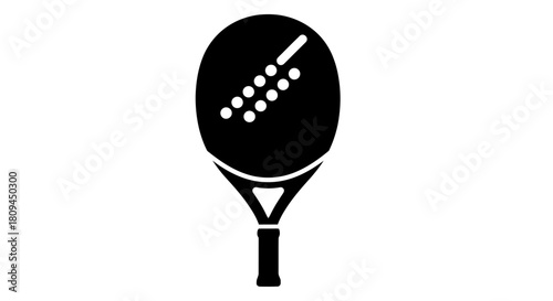 Black and white illustration of a padel racket with holes in the head.