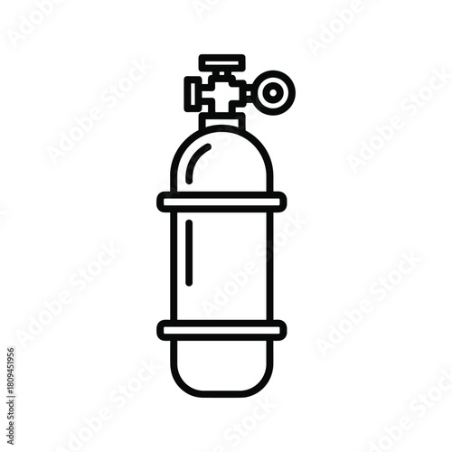 Oxygen tank line icon isolated on cylindrical container with compressed gas for diving