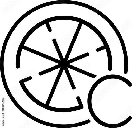 Vitamin C Citrus Line Icon with Fruit Slice. A clean symbol representing citrus fruits, vitamin C, natural energy, and revitalizing ingredients