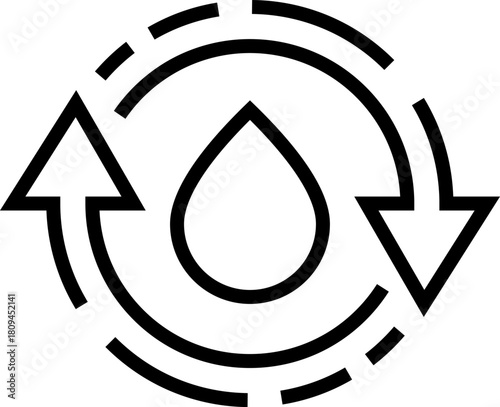 Water Cycle Line Icon with Droplet. A clean symbol representing hydration, water balance, and natural fluid circulation