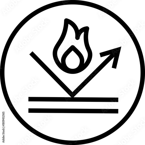 Heat Resistant Line Icon with Flame and Surface Symbol for High Temperature and Thermal Shock Protection