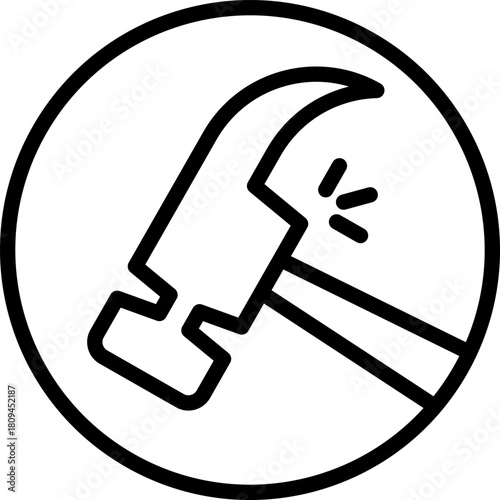 Hammer Line Icon Showing Strike Motion for Carpentry, Woodwork, and Impact Resistance